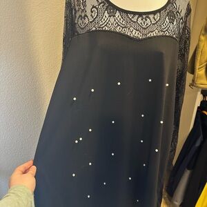 SHEIN Black Long Sleeve Dress with Lace and Pearl Accents